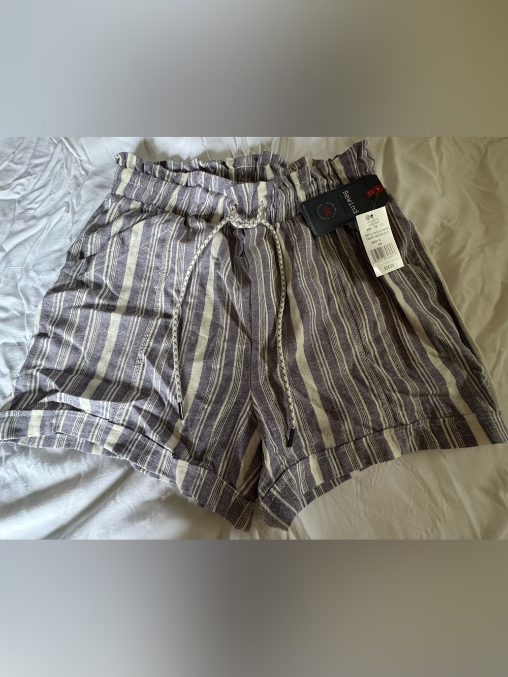 Rewind Striped Drawstring Women’s Shorts - Gray & Cream